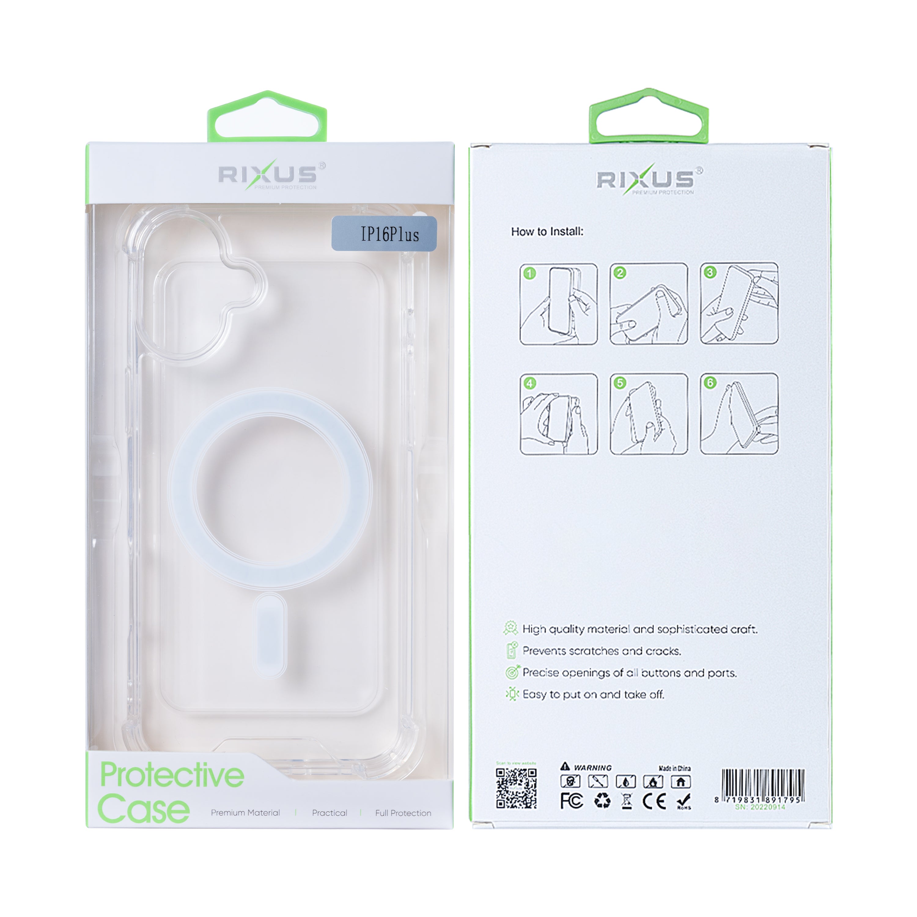 Rixus Anti-Burst Case With MagSafe Compatible For Apple iPhone 16 Plus Transparent