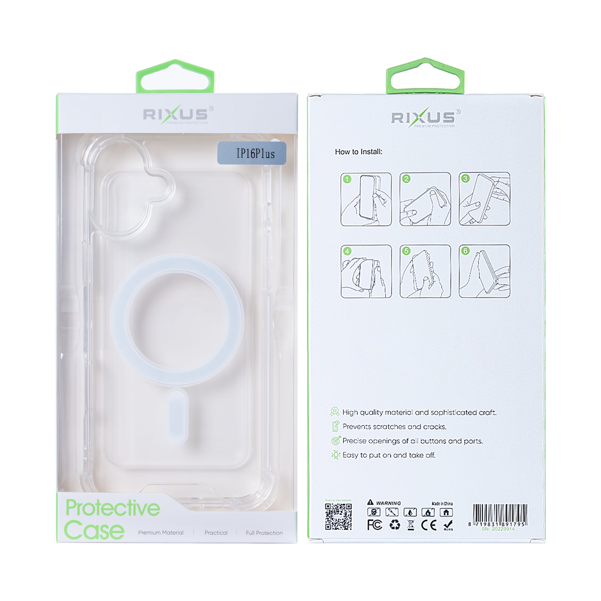 Rixus Anti-Burst Case With MagSafe Compatible For Apple iPhone 16 Plus Transparent
