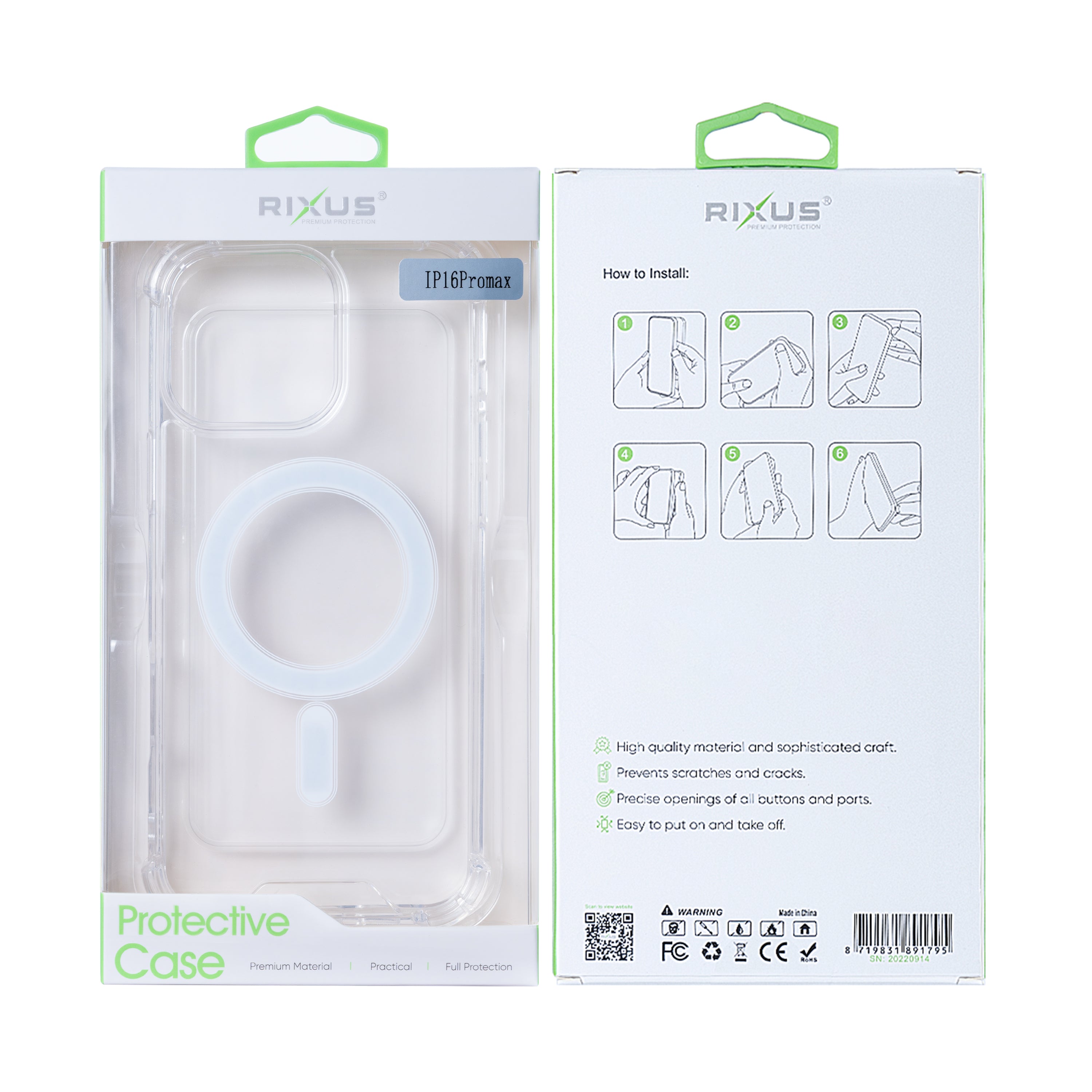 Rixus Anti-Barst Hoesje Met MagSafe For Apple iPhone 16 Pro Max Transparant