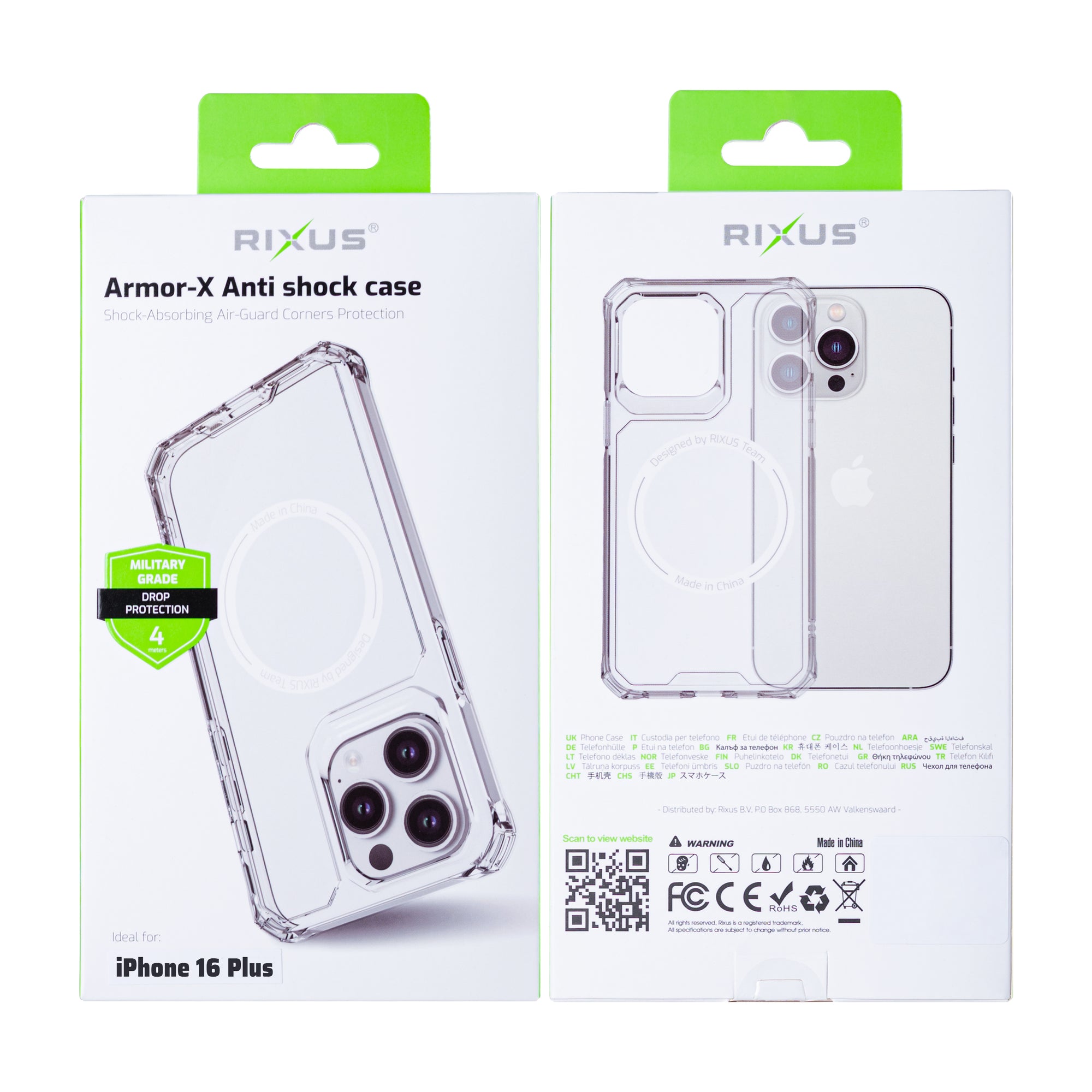 Rixus Armor-X Anti Schok Hoesje Met MagSafe For Apple iPhone 16 Plus Transparant