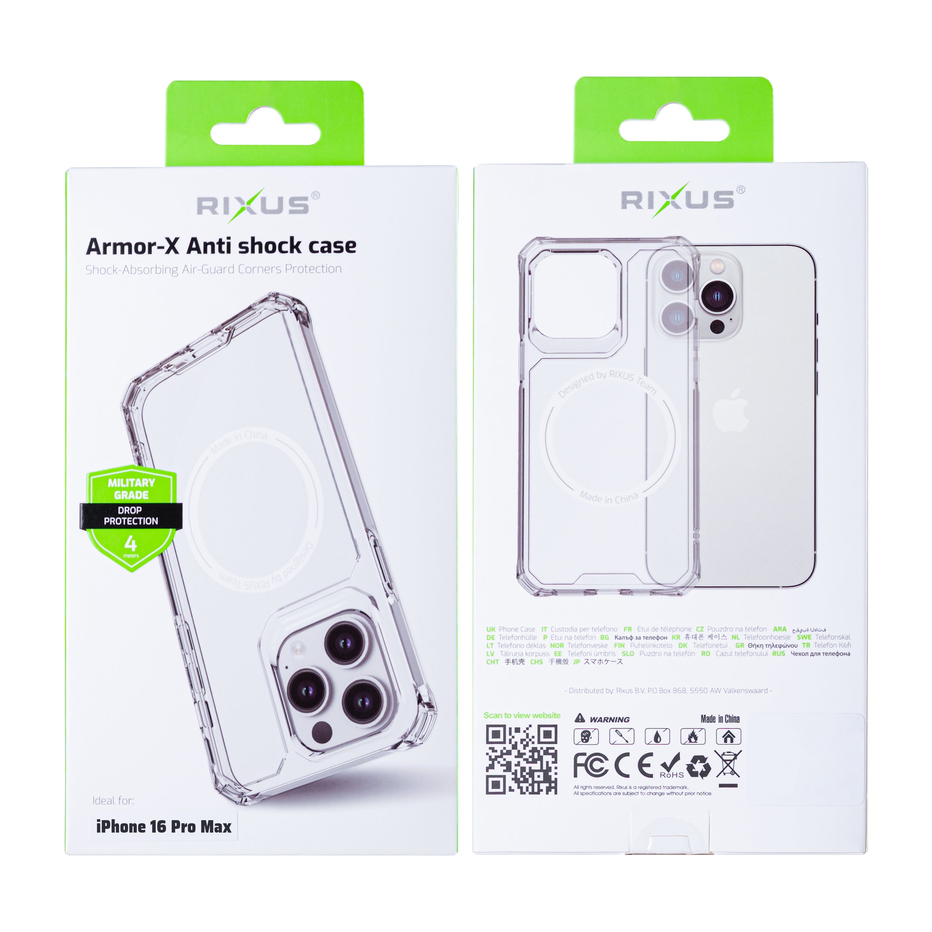 Rixus Armor-X Anti Schok Hoesje Met MagSafe For Apple iPhone 16 Pro Max Transparant