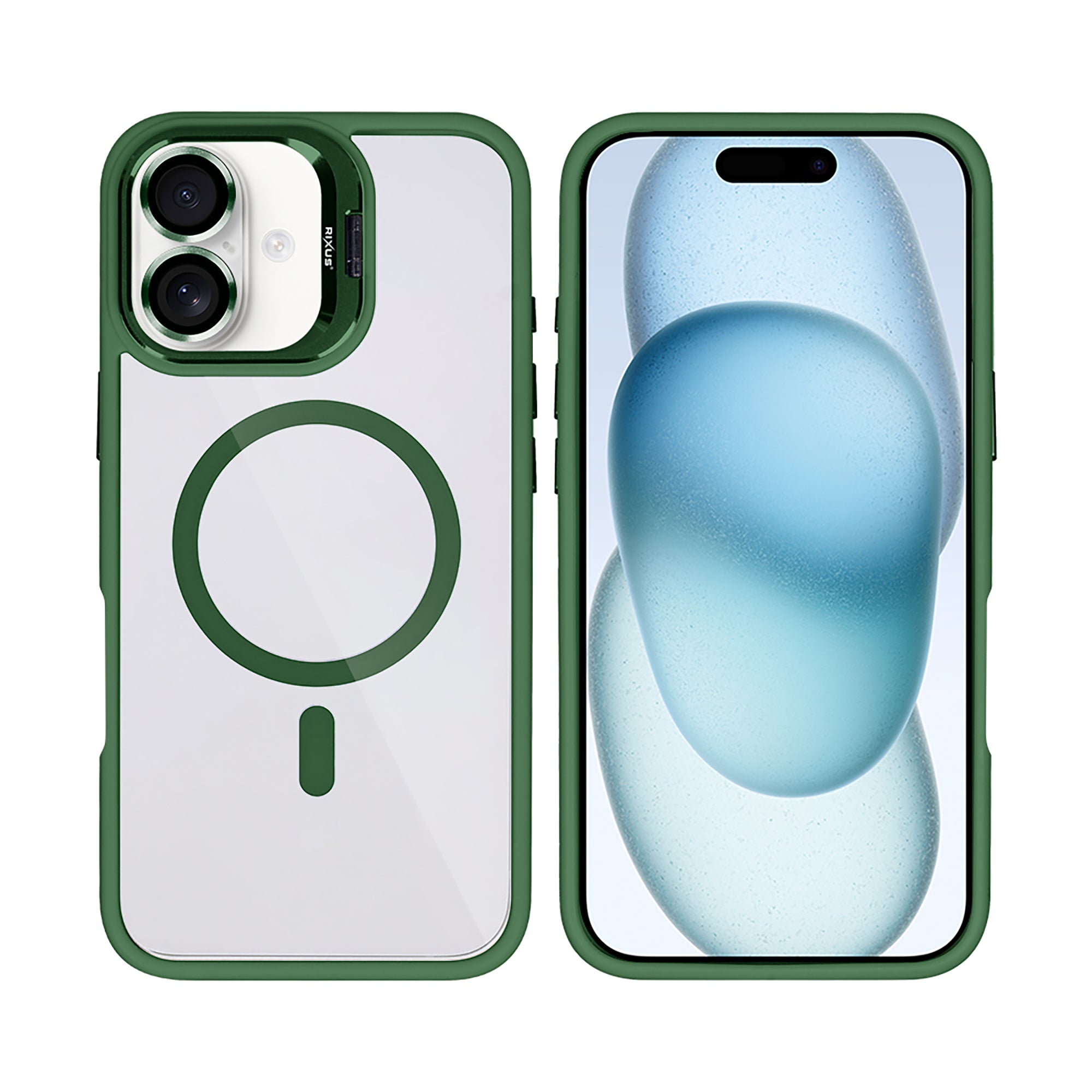 Rixus Classic 03 Case With MagSafe Compatible For Apple iPhone 16 Dark Green