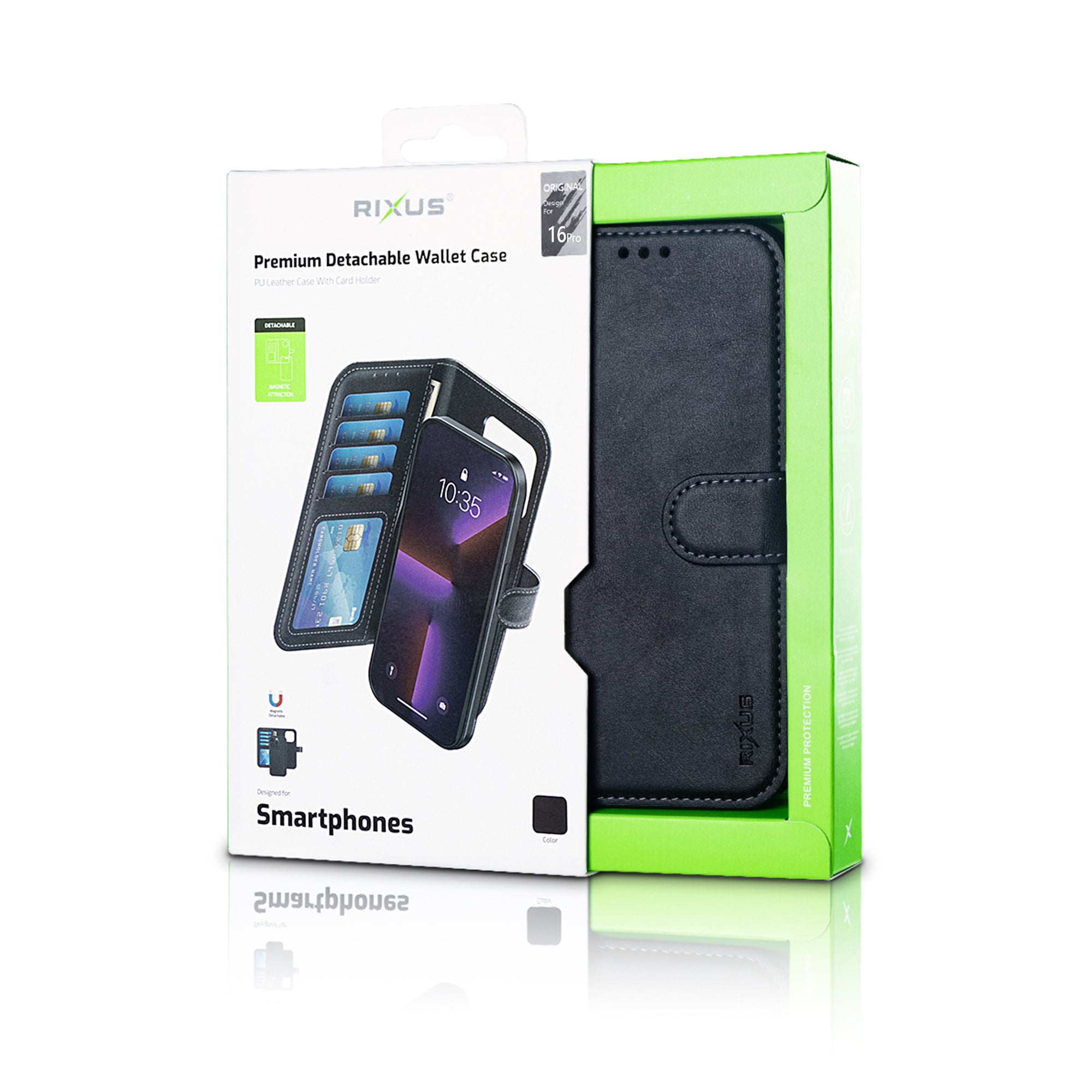 Rixus Duo Magnetische Afneembare Portemonnee For Apple iPhone 16 Pro Zwart