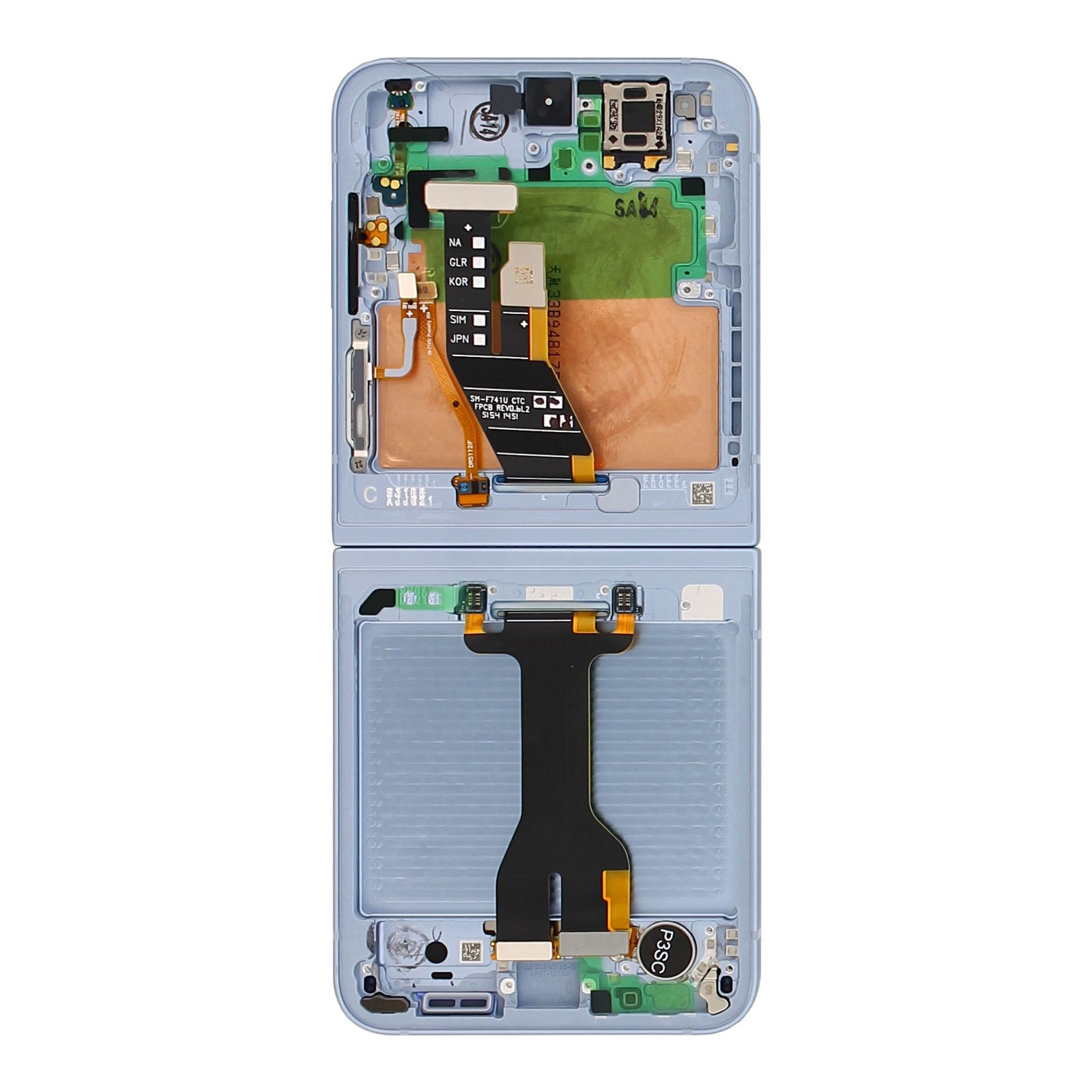 Samsung Galaxy Z Flip6 F741B Hoofdscherm en digitizer met frame blauw servicepakket