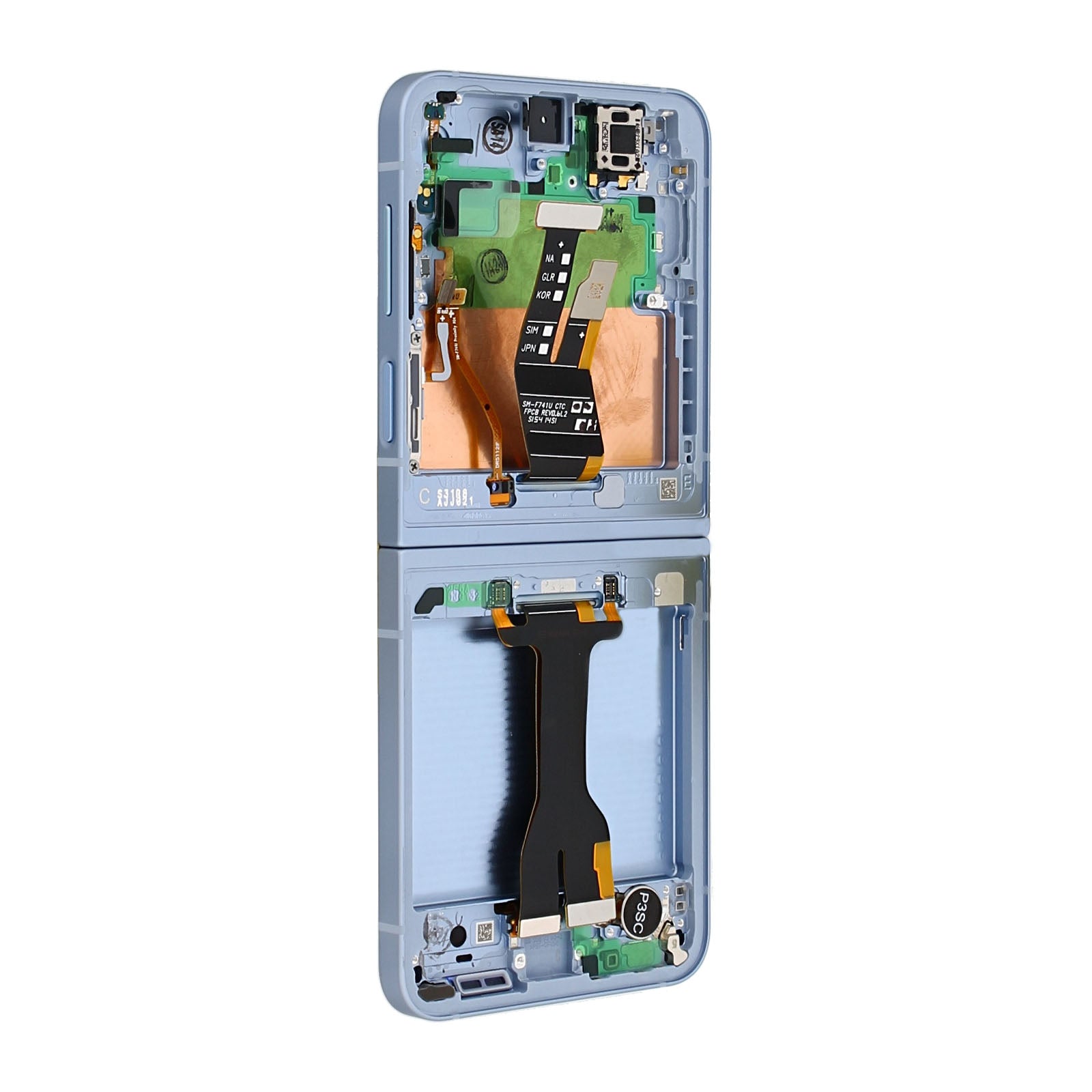 Samsung Galaxy Z Flip6 F741B Hoofdscherm en digitizer met frame blauw servicepakket