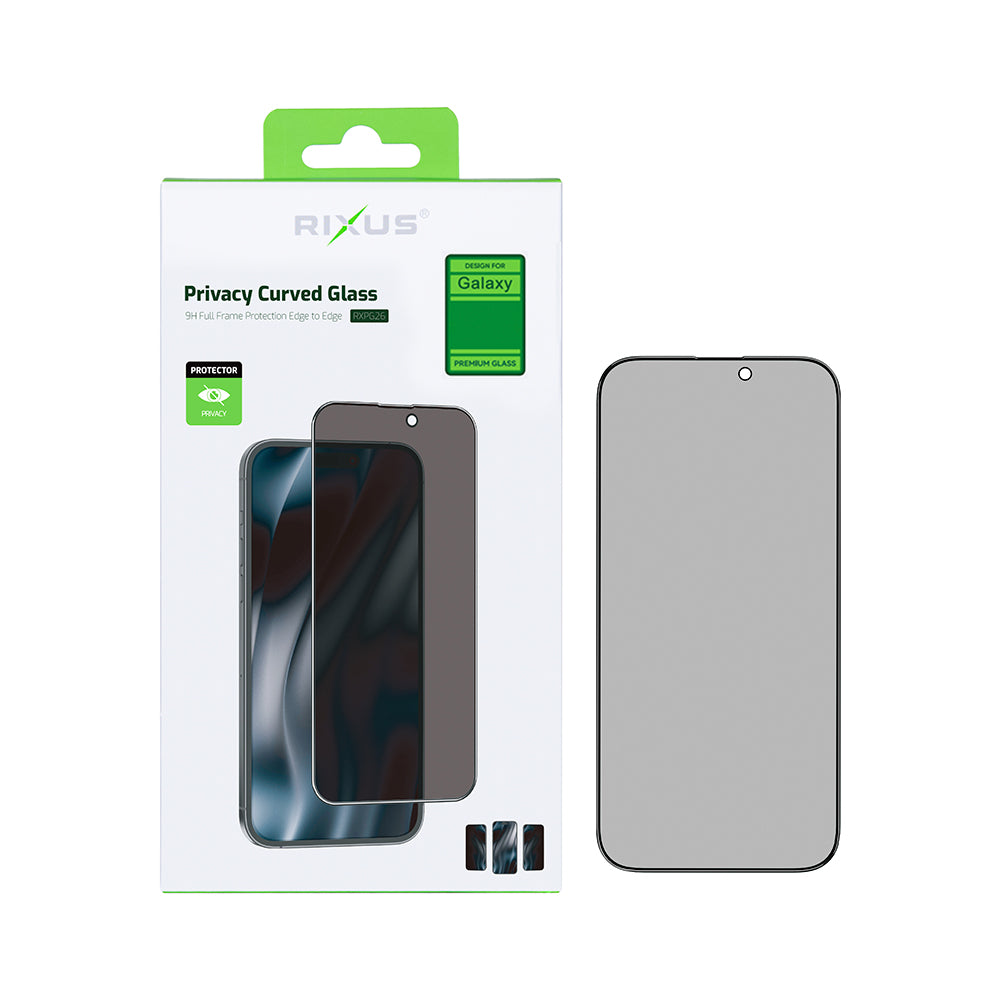 Rixus Privacy Volledig Gebogen Rand Tempered Glass voor Samsung Galaxy A16, A17, A26