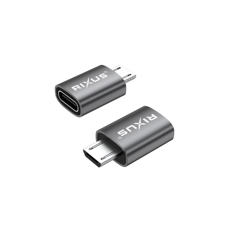 Rixus RXOTG05 Micro Naar USB-C OTG Adapter Space Grijs (2-Pack)