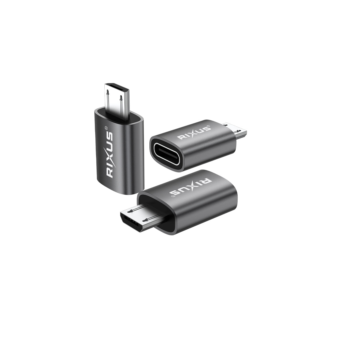Rixus RXOTG05 Micro Naar USB-C OTG Adapter Space Grijs (2-Pack)