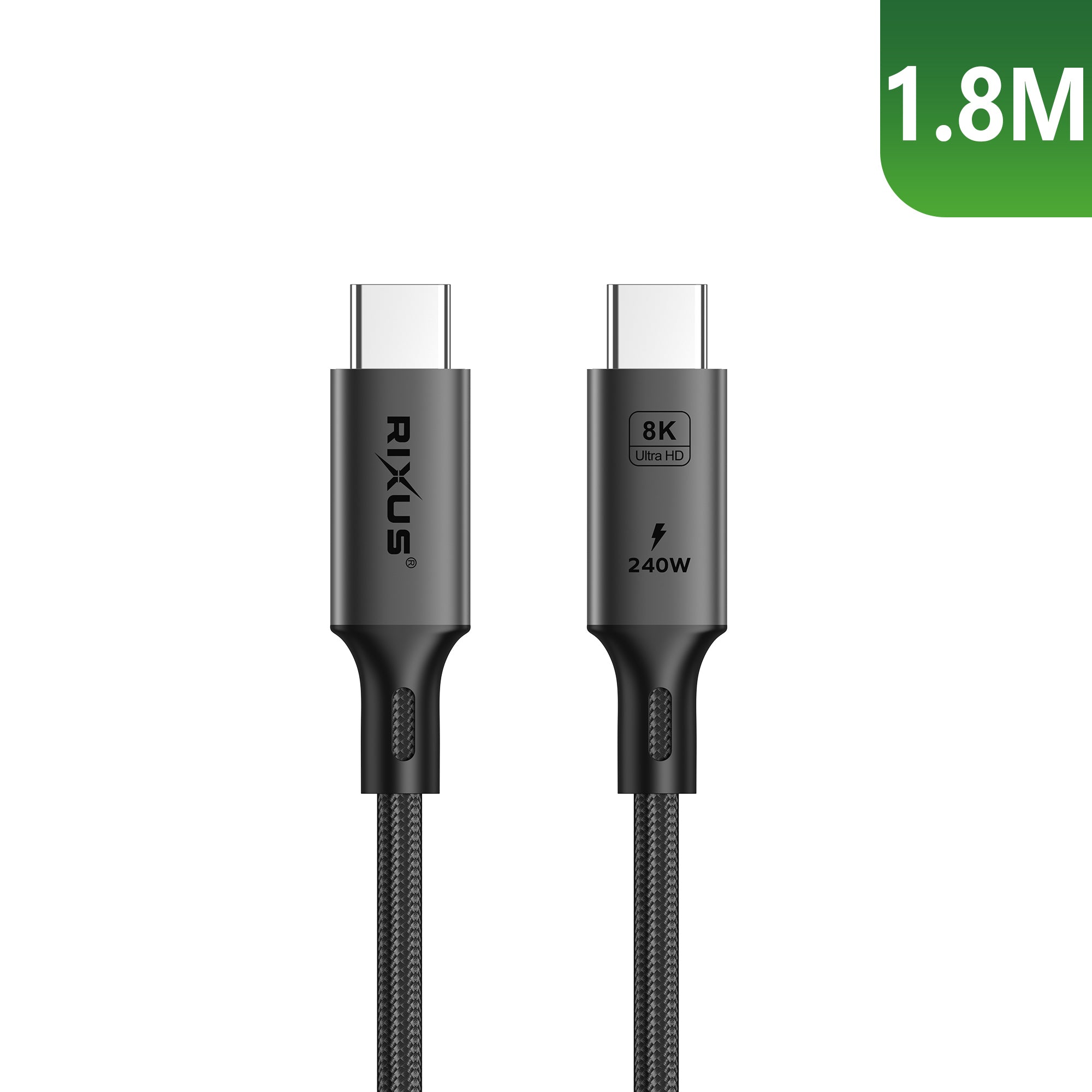 Rixus RXUC02 USB-C 4.0 Naar USB-C Kabel 1,8m 240W Grijs