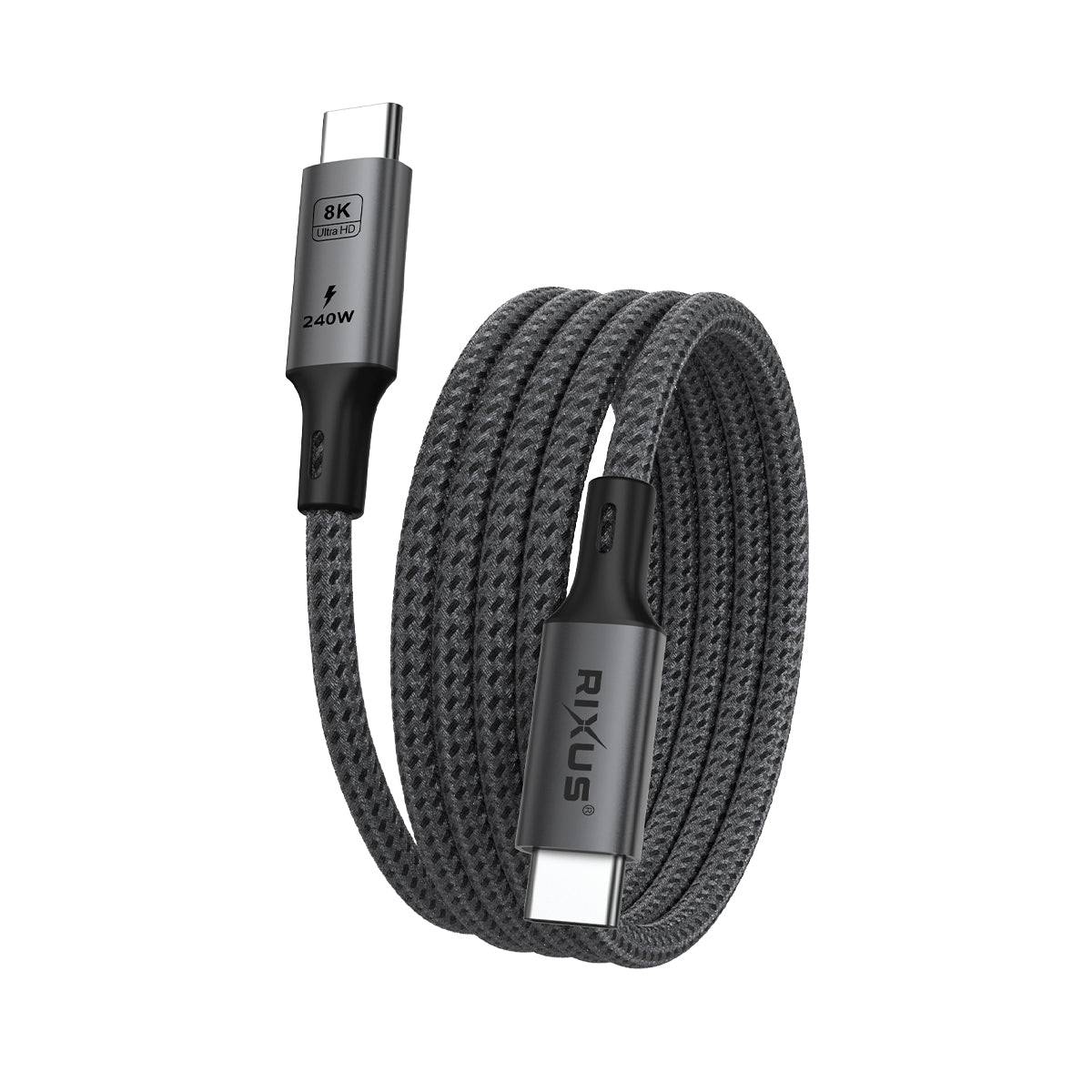 Rixus RXUC03 Magnetische USB-C 4.0 Naar USB-C Kabel Gemakkelijk Oprollen 1,5m 100W Space Grijs