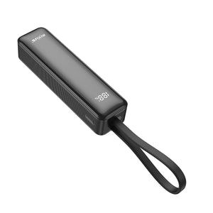 Rixus RXPB03B Powerbank met digitaal display, 5000 mAh, met ingebouwde USB-C-kabel, zwart