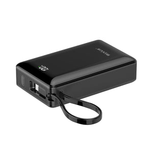 Rixus RXPB02B Powerbank met digitaal display, 20000 mAh, met ingebouwde USB-C-kabel, zwart