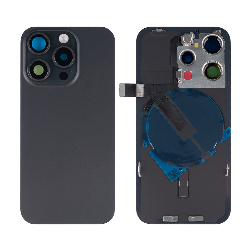 For Apple 15 Pro achterglas met NFC, vergroot cameraframe zwart titanium compatibel