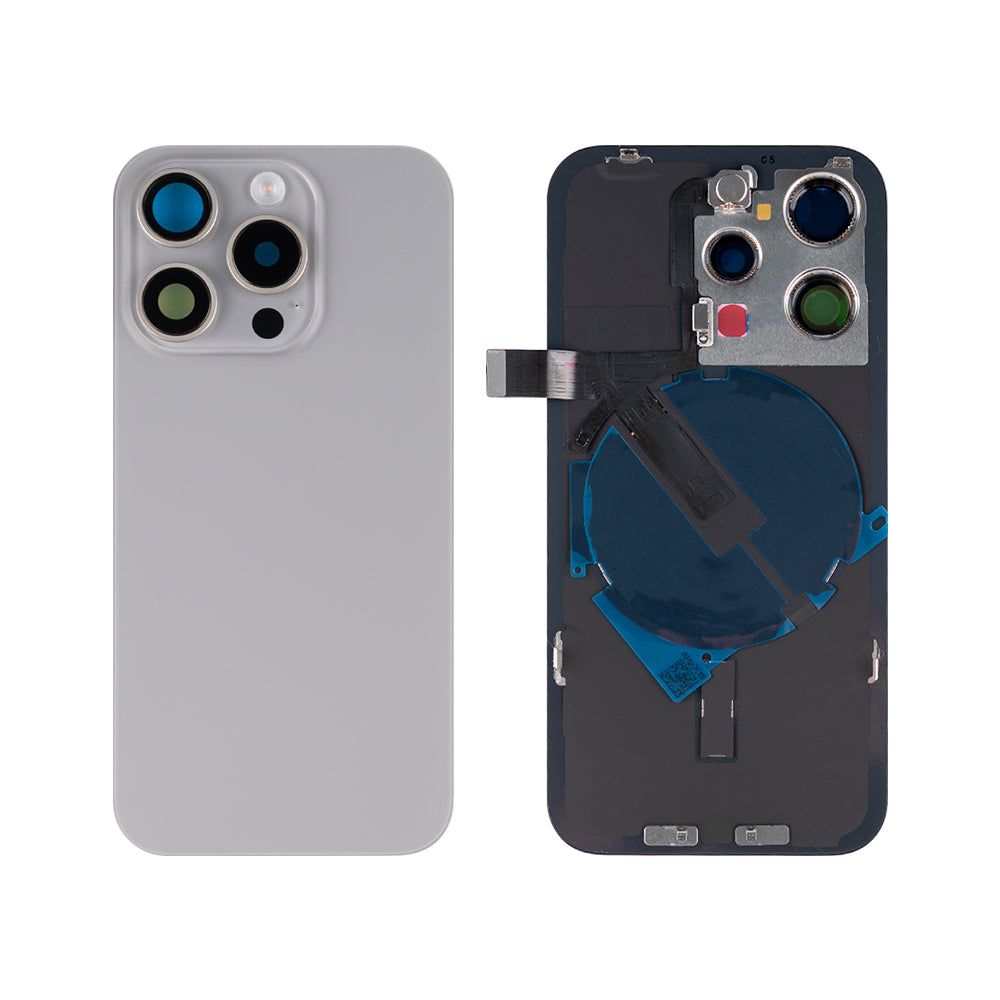For Apple 15 Pro achterglas met NFC, vergroot cameraframe, compatibel met natuurlijk titanium