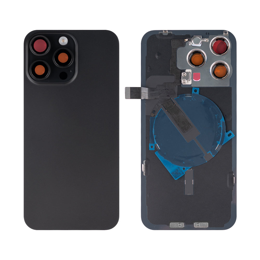 For Apple 15 Pro Max achterglas met NFC, vergroot cameraframe zwart titanium compatibel