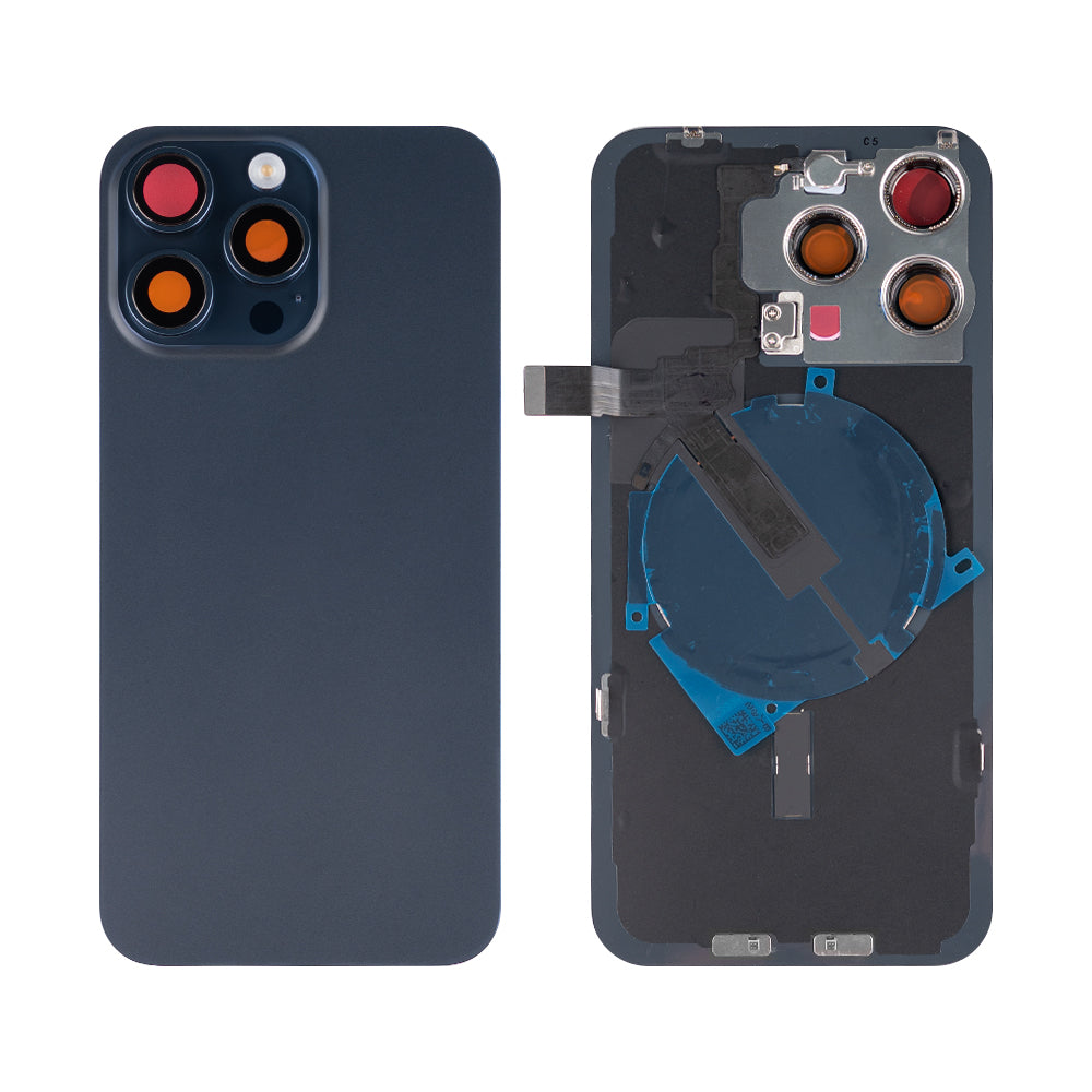 For Apple 15 Pro Max achterglas met NFC, vergroot cameraframe blauw titanium compatibel