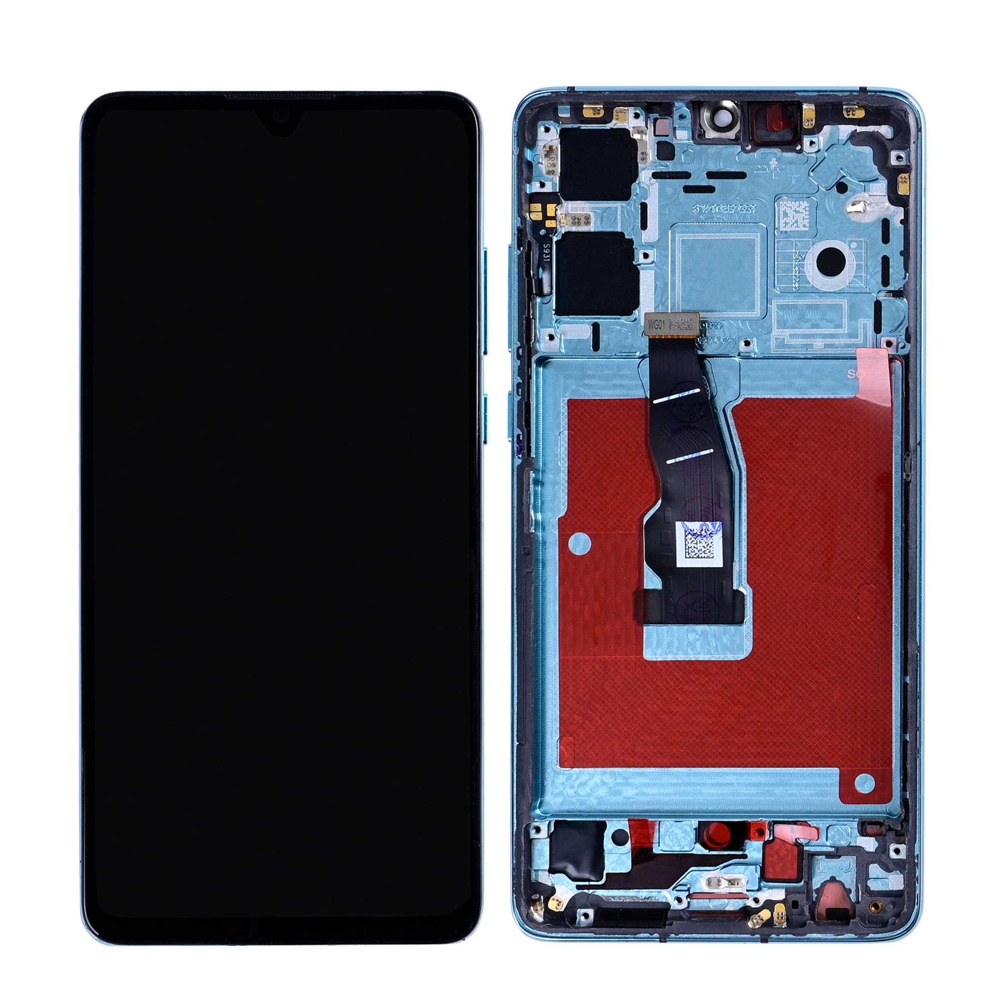 Huawei P30 nieuwe versie scherm en Digitizer met frame Aurora blauw OEM
