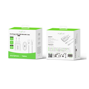 Rixus RXHC20C Snelle Oplader USB-C Naar USB-C Kabel 1,8m 20W Wit