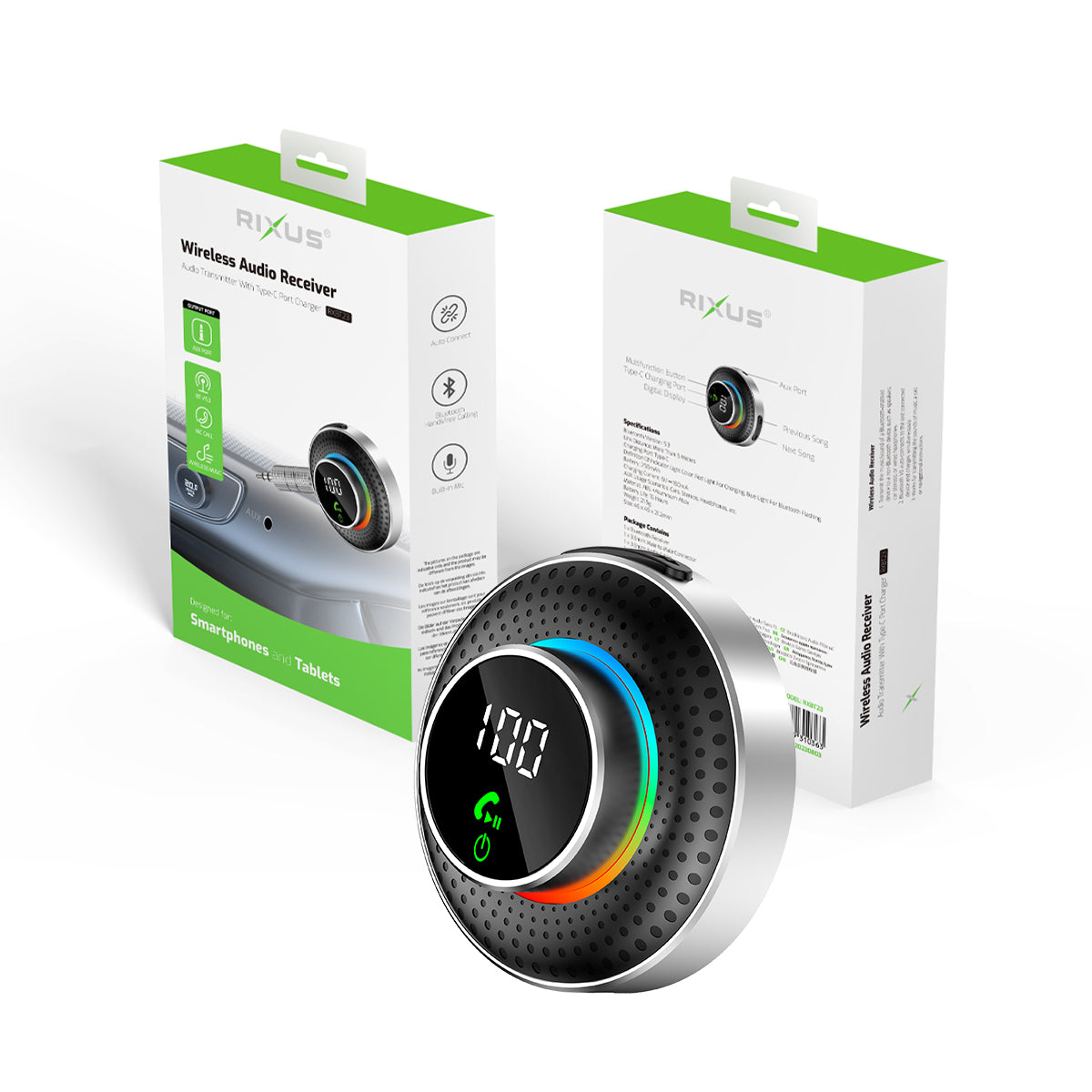 Rixus RXBT23 Bluetooth 5.0 en AUX ontvanger Zwart