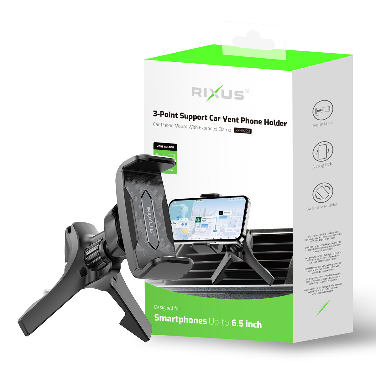 Rixus RXHW23 Houder voor mobiele telefoon in autoventilator voor Mercedes zwart