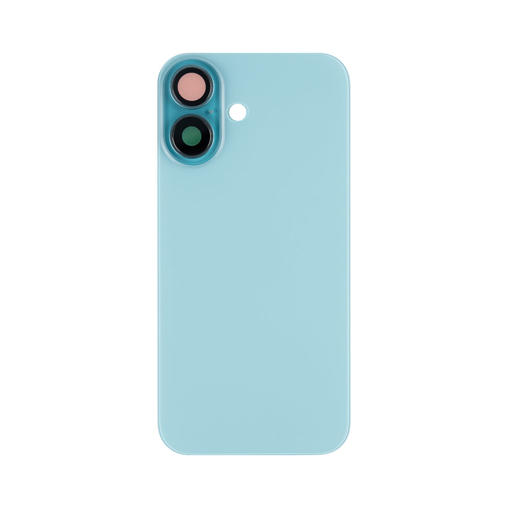 For Apple 16 achterglas zonder NFC, vergroot cameraframe, teal compatibel