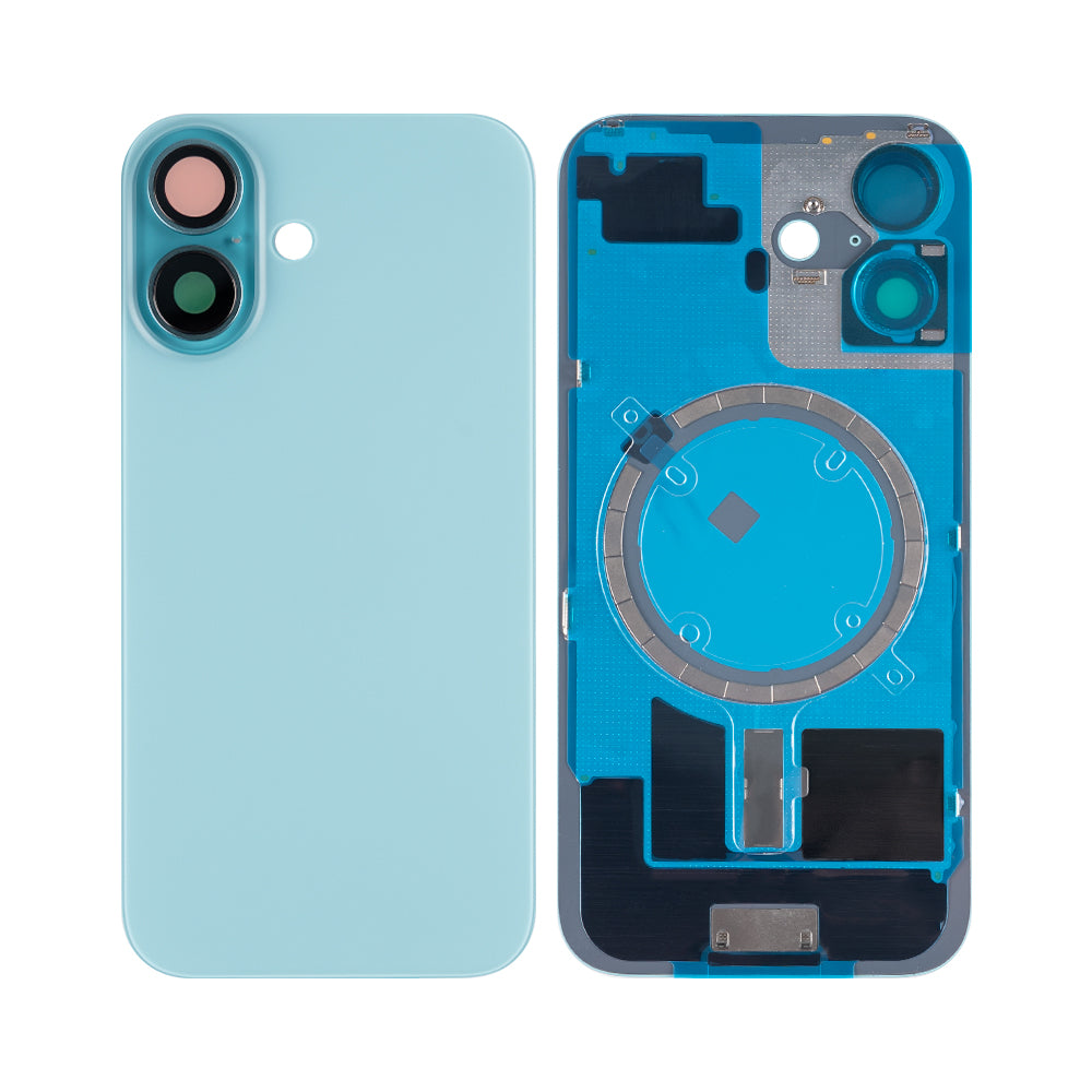 For Apple 16 achterglas zonder NFC, vergroot cameraframe, teal compatibel