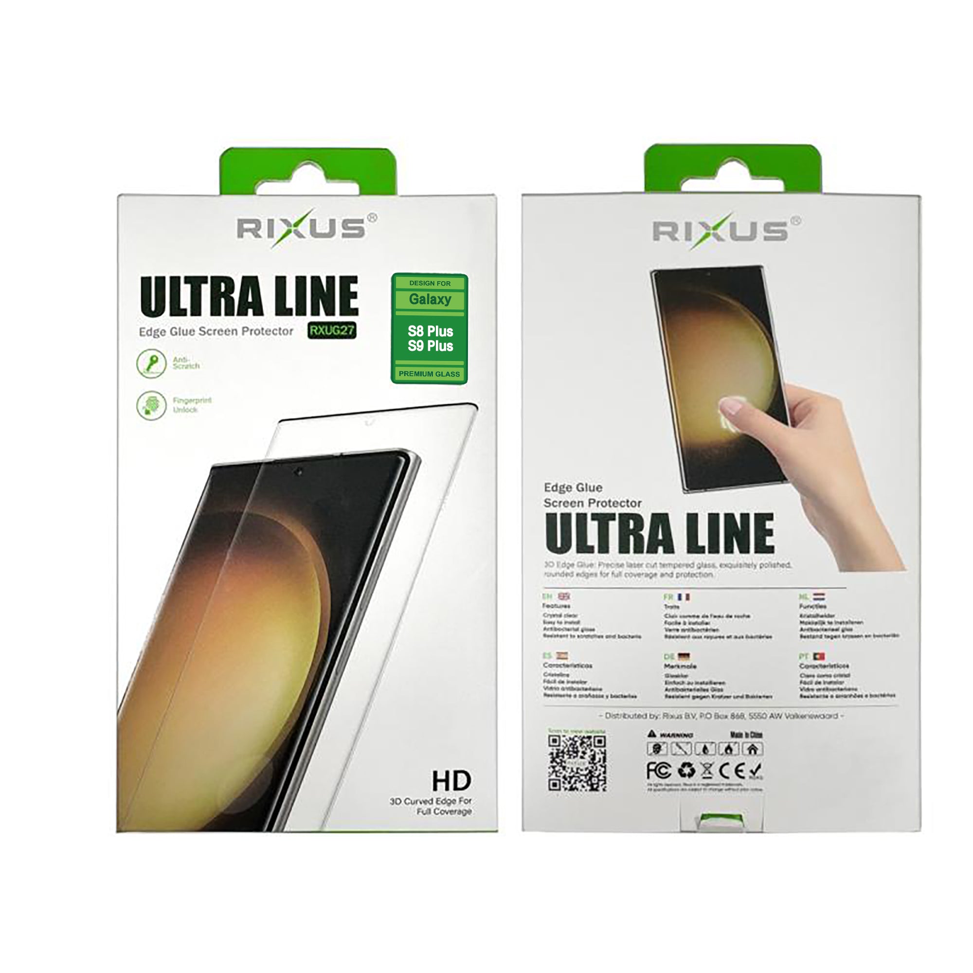 Rixus Clear HD Ultra Line Tempered Glass voor Samsung Galaxy S8 Plus, S9 Plus