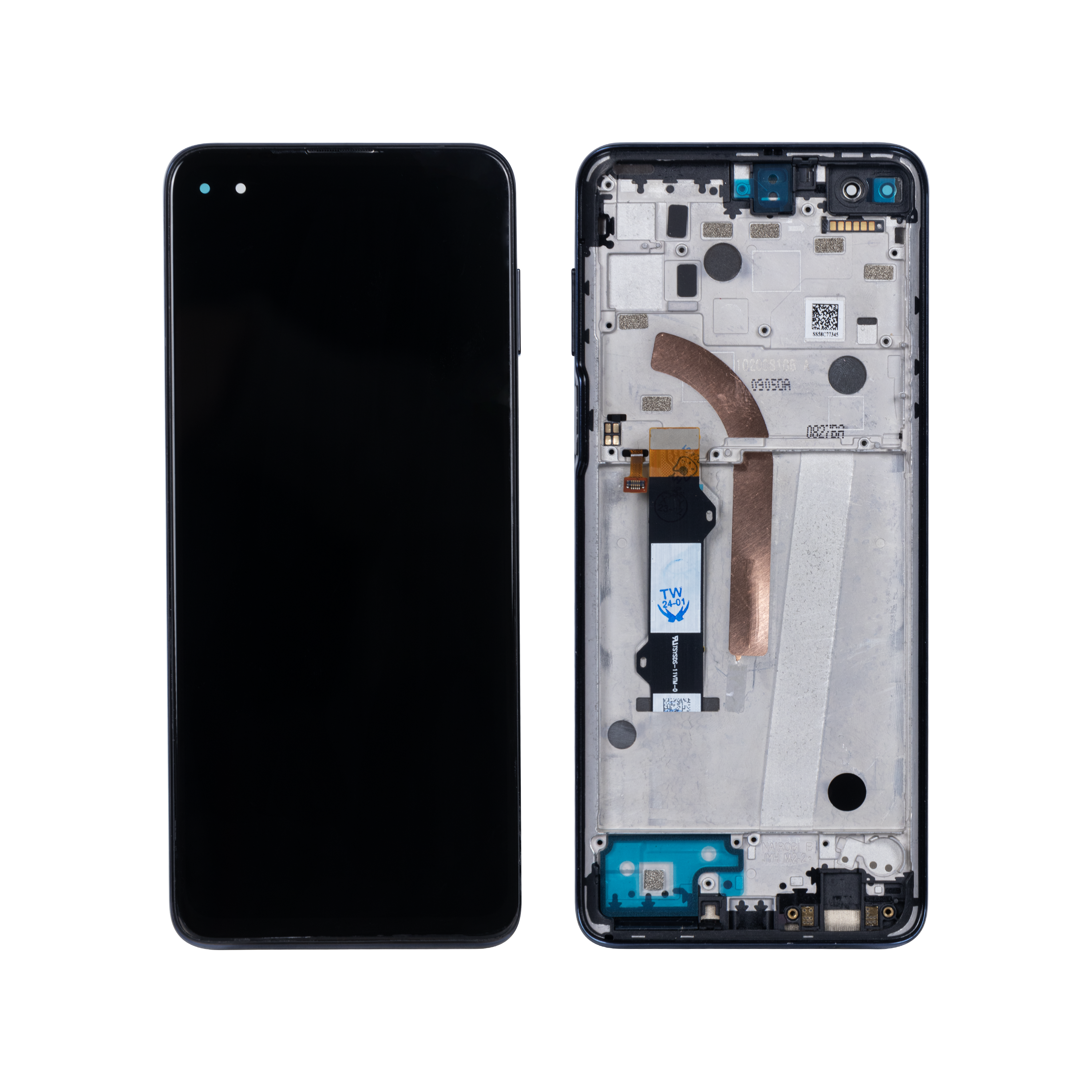 Motorola Moto G 5G Plus-scherm en digitizer met frame Surfing Blue OEM