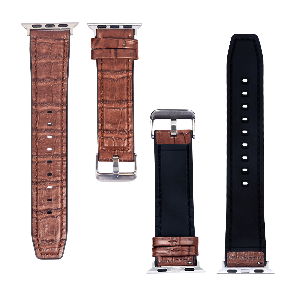 Siliconen en leren band met alligatorstructuur For Apple 42 mm, 44 mm, 45 mm, 49 mm Donkerbruin Verpakking