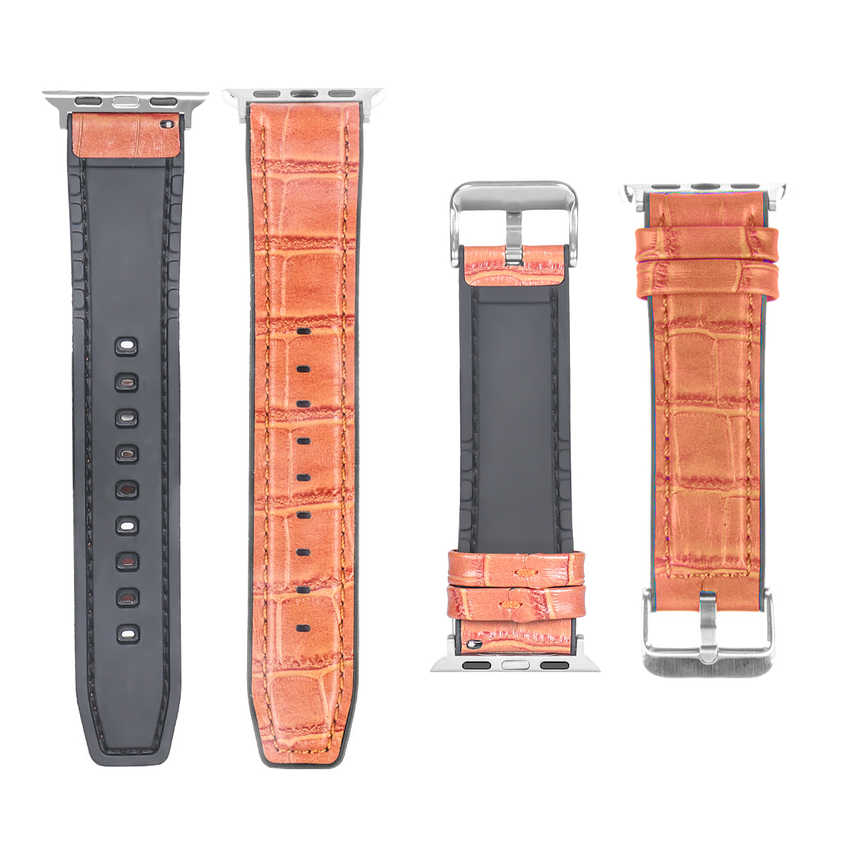 Siliconen en leren band met alligatorstructuur For Apple 38 mm, 40 mm, 41 mm Lichtbruin Verpakking