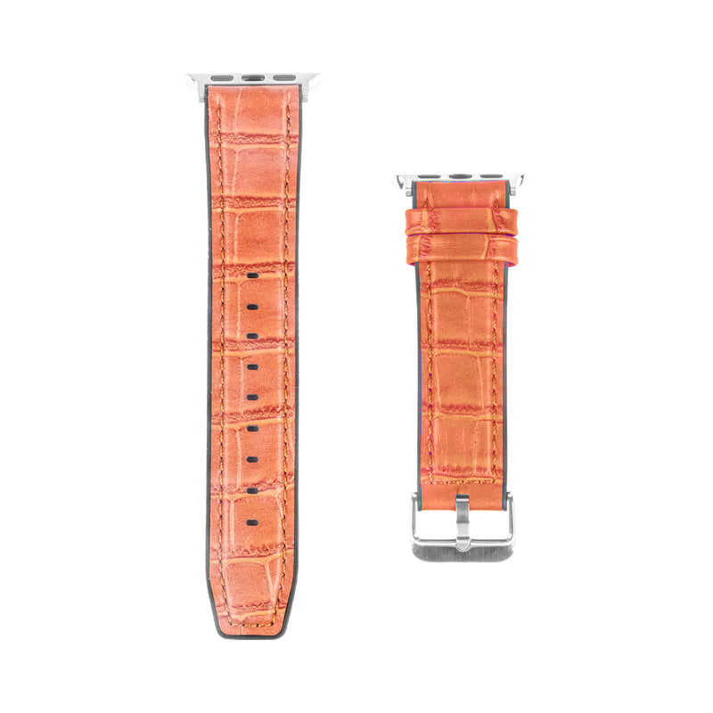 Siliconen en leren band met alligatorstructuur For Apple 42 mm, 44 mm, 45 mm, 49 mm Lichtbruin Verkoopdoos