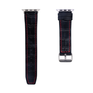 Siliconen en leren band met alligatorstructuur For Apple 38 mm, 40 mm, 41 mm Zwart, rood Verkoopdoos
