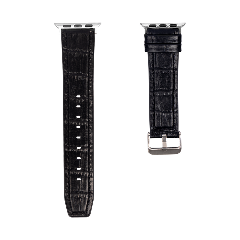 Siliconen en leren band met alligatorstructuur For Apple 38 mm, 40 mm, 41 mm Zwart Verkoopdoos