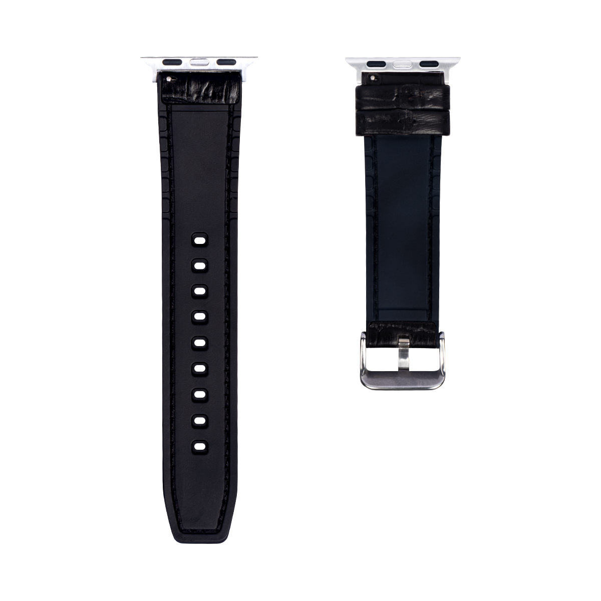 Siliconen en leren band met alligatorstructuur For Apple 42 mm, 44 mm, 45 mm, 49 mm Zwart Verkoopdoos