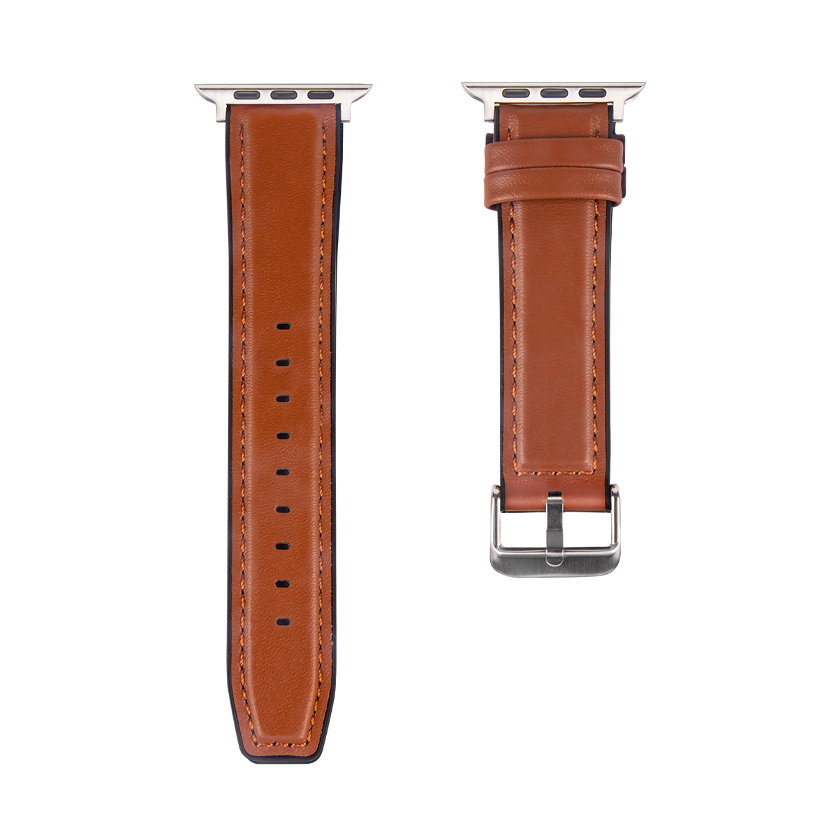 Glanzende siliconen en leren band For Apple 38 mm, 40 mm, 41 mm Lichtbruin Verkoopdoos