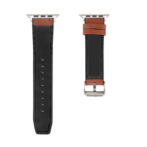 Glanzende siliconen en leren band For Apple 42 mm, 44 mm, 45 mm, 49 mm Lichtbruin Verkoopdoos