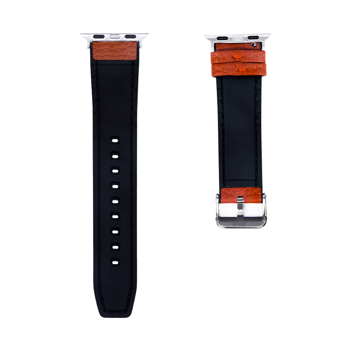 Siliconen en leren band For Apple 42 mm, 44 mm, 45 mm, 49 mm lichtbruin verkoopdoos