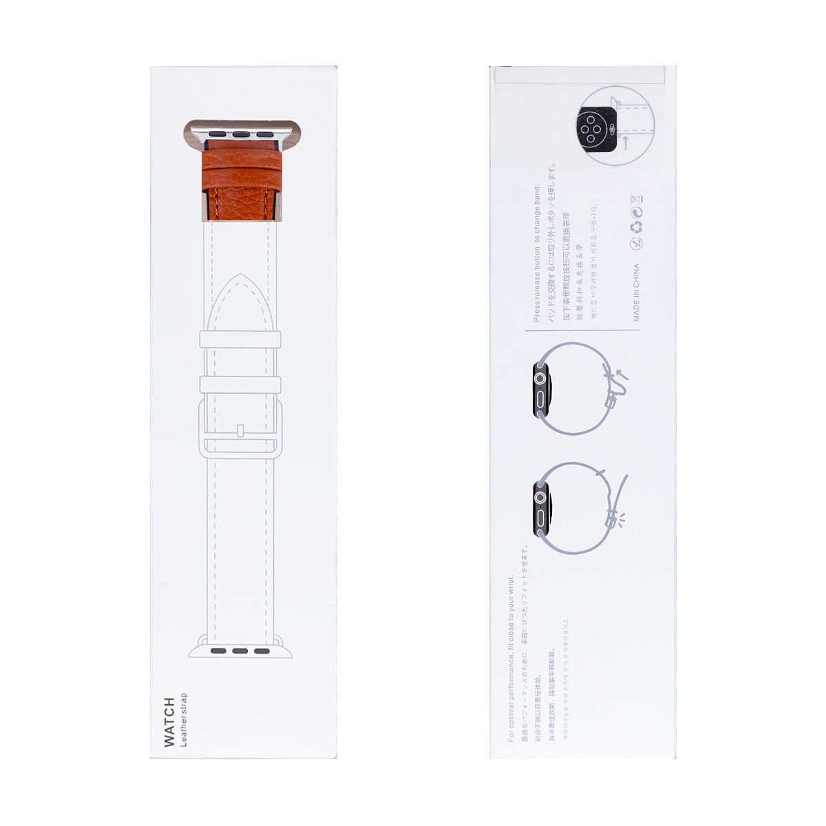 Siliconen en leren band For Apple 42 mm, 44 mm, 45 mm, 49 mm lichtbruin verkoopdoos