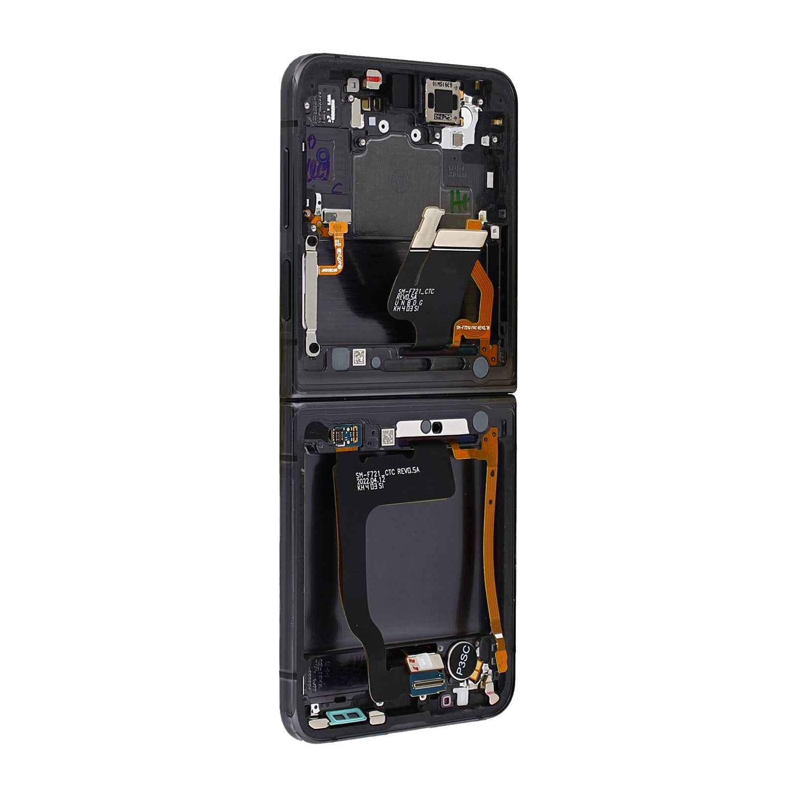 Samsung Galaxy Z Flip4 F721B Hoofdscherm en digitizer met frame Graphite Service Pack