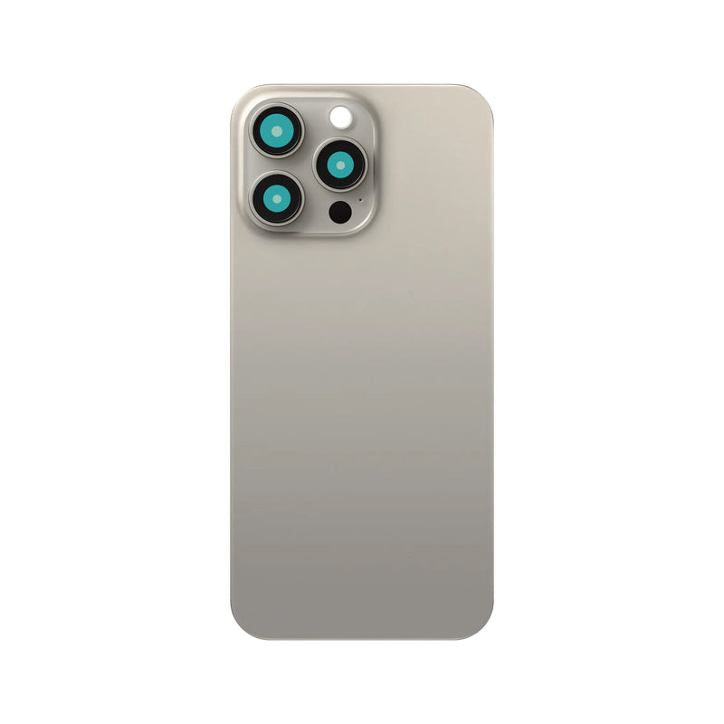 For Apple 15 Pro Max achterglas zonder NFC, vergroot cameraframe, natuurlijk titanium, compatibel