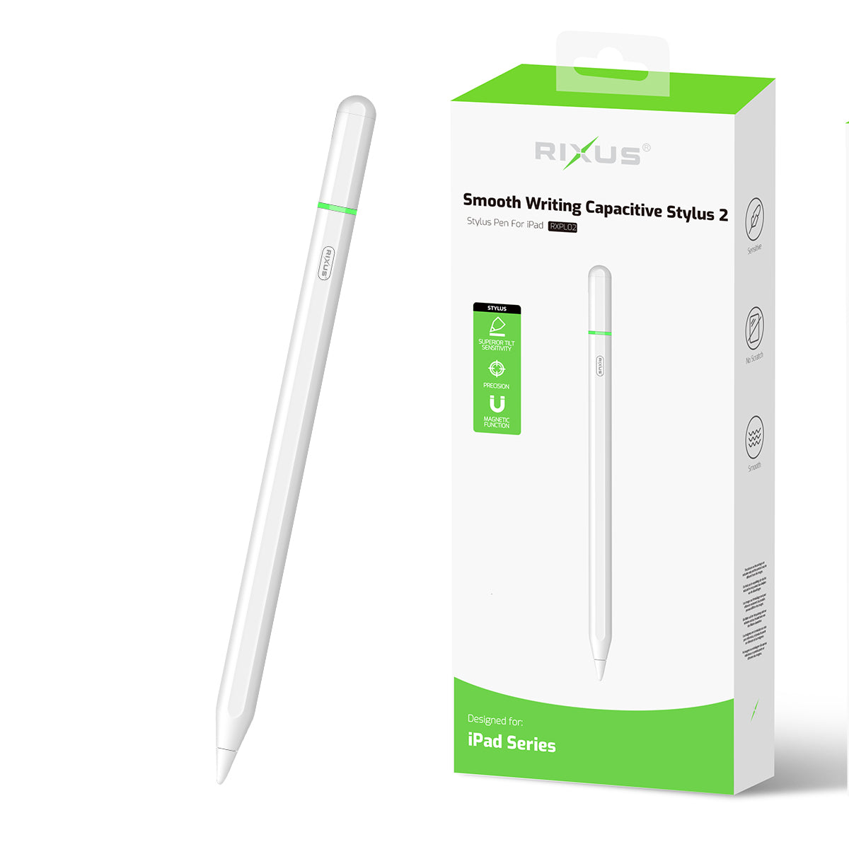 Rixus RXPL02 vlot schrijvende capacitieve stylus 2 met licht For Apple iPad