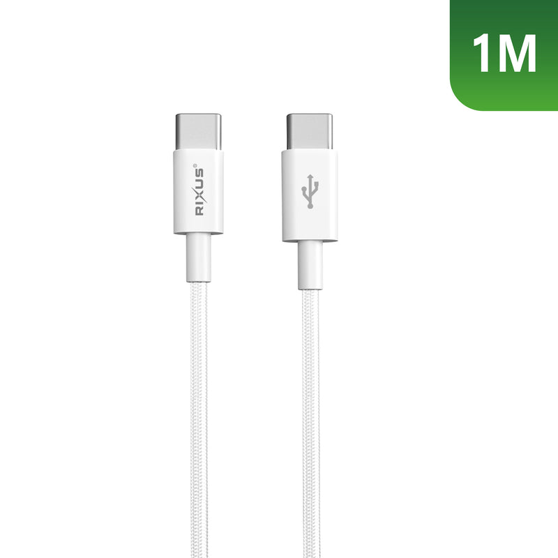 Rixus RXUC15C USB-C naar USB-C Nylon Gevlochten Kabel 1m Wit