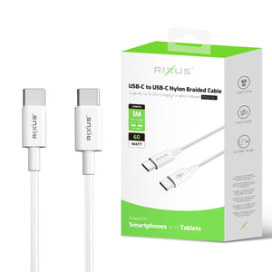 Rixus RXUC15C USB-C naar USB-C Nylon Gevlochten Kabel 1m Wit