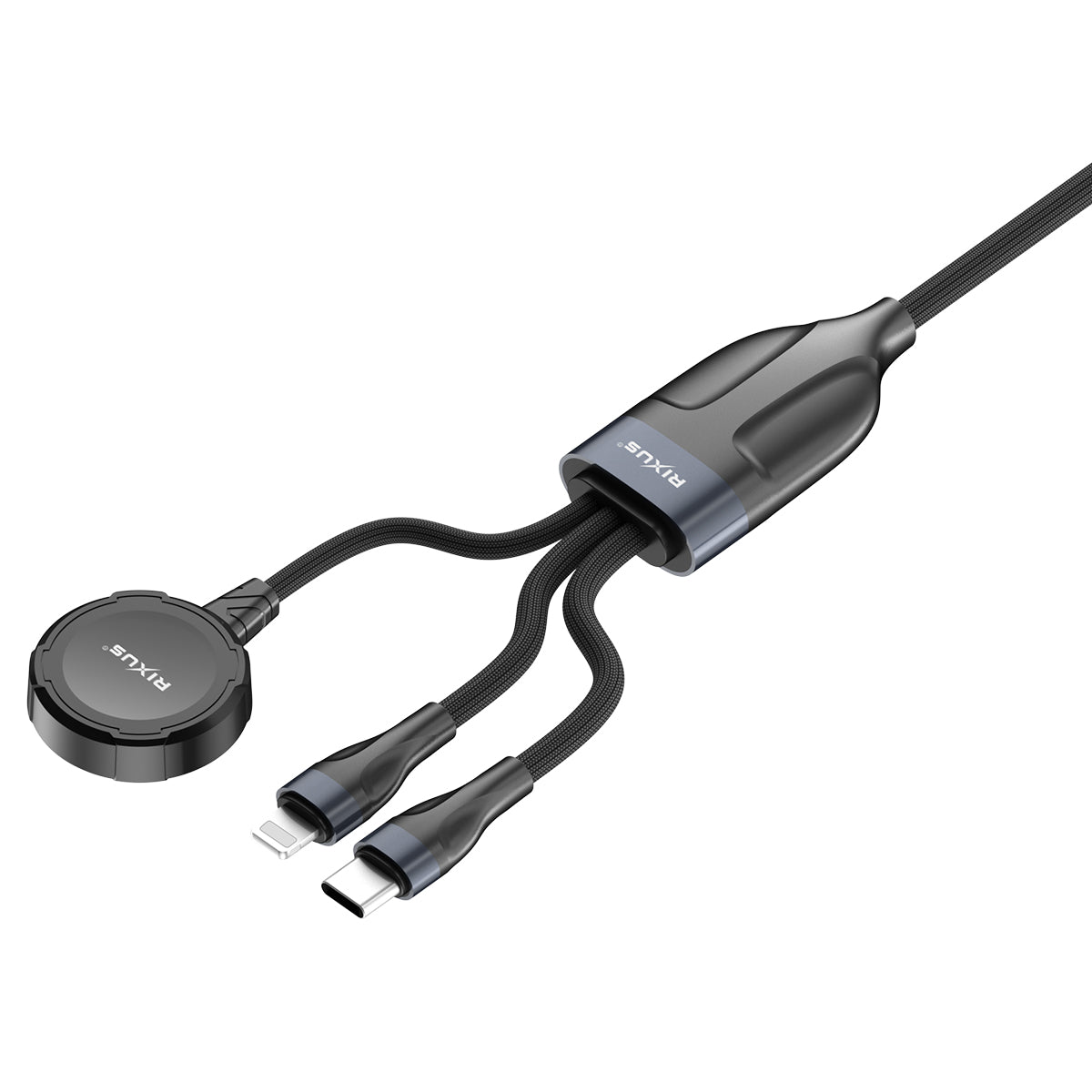 Rixus RXUC31 3 in 1 horloge en telefoon oplaadkabel 1,2 m zwart