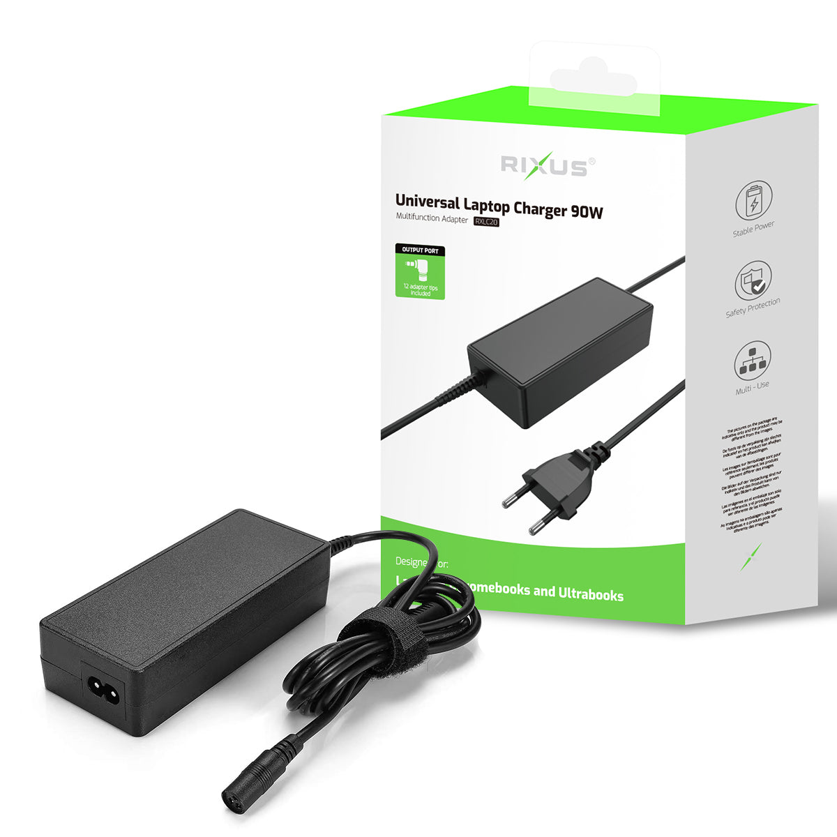 Rixus RXLC20 Universele Laptopoplader 90W 12 Aansluitingen Zwart