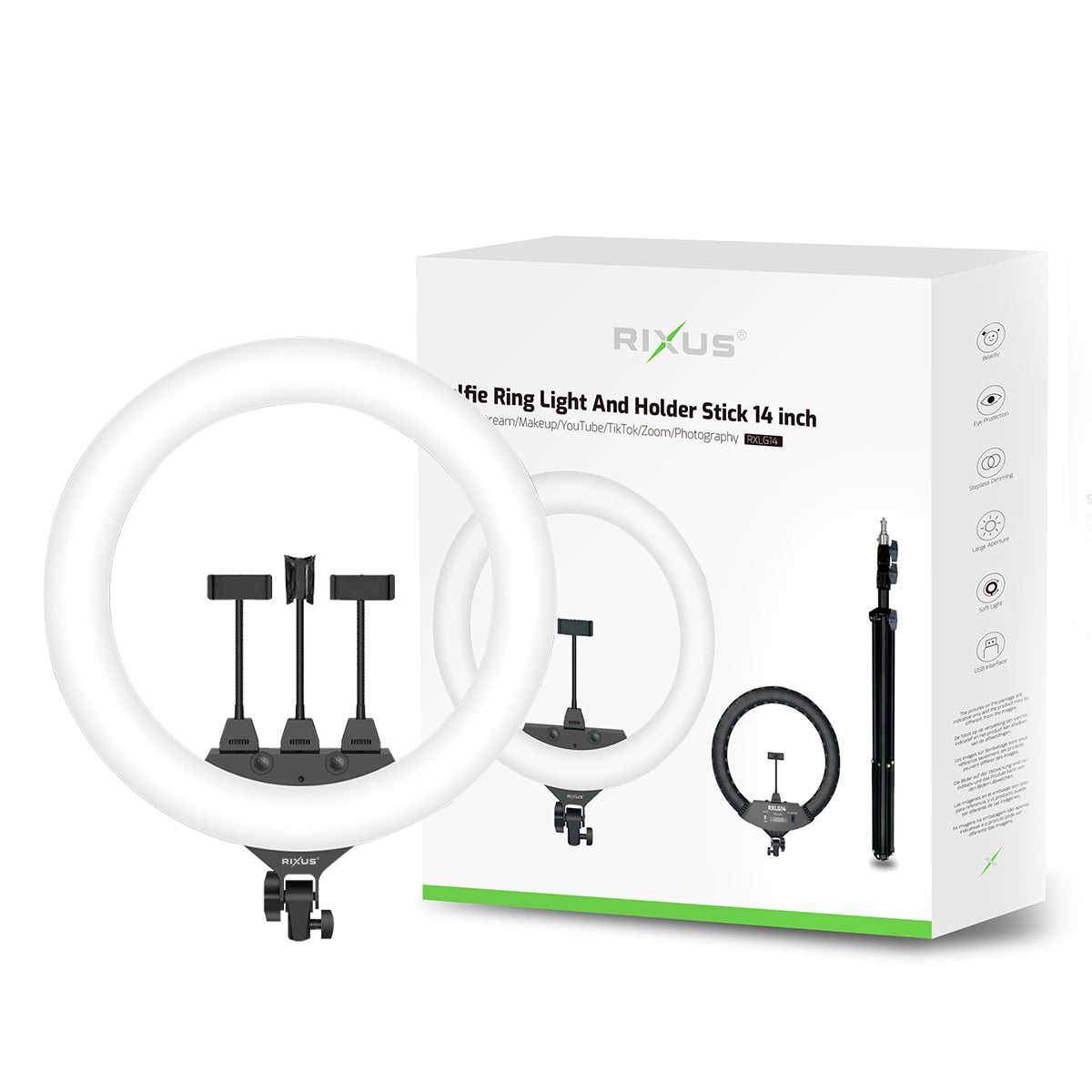 Rixus RXLG18 Selfie Ring Licht En Houder Stick 18 inch