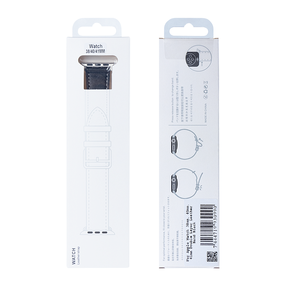 Dubbellaagse leren band For Apple 38 mm, 40 mm, 41 mm Zwart