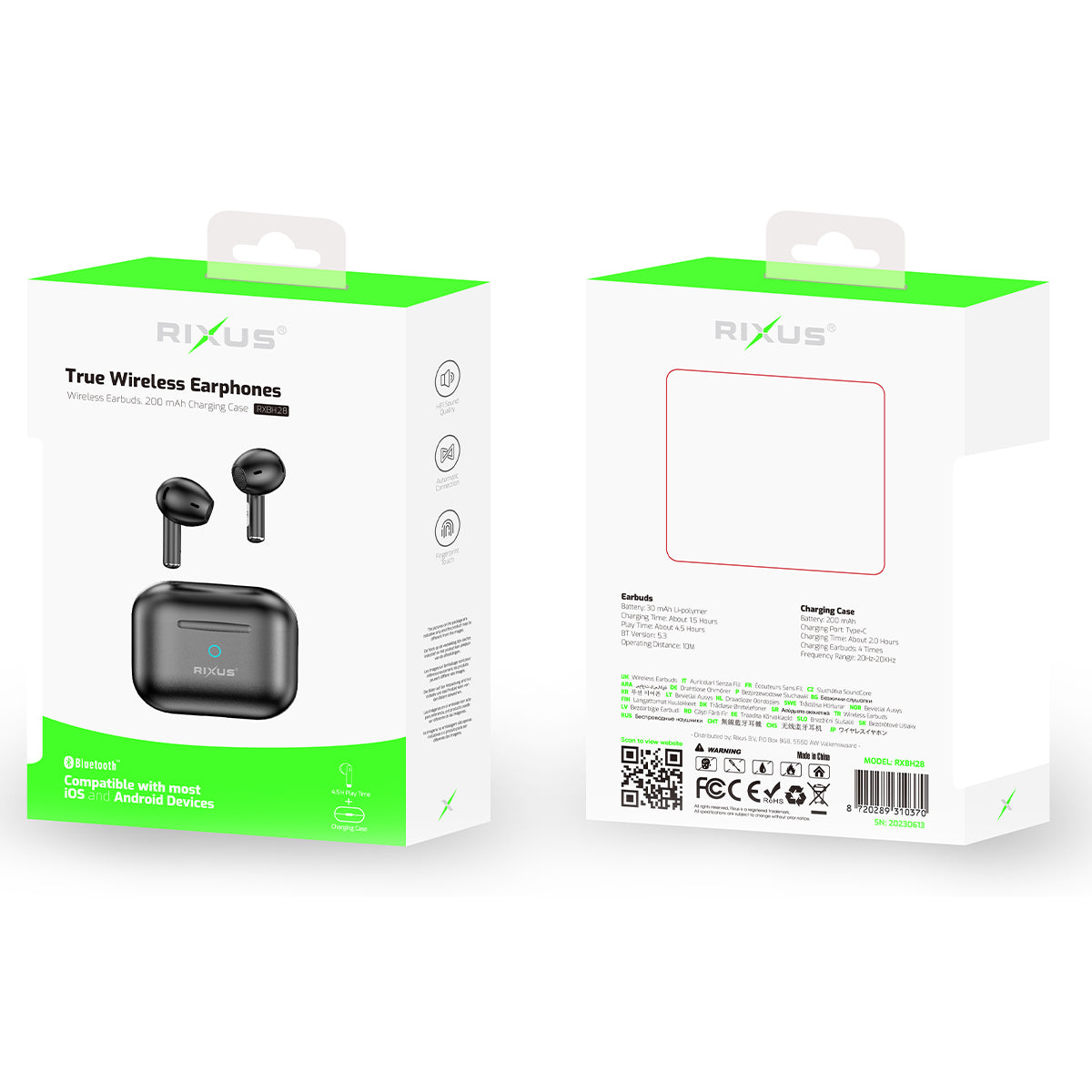 Rixus RXBH28 HIFI Geluid Oordopjes Draadloze Hoofdtelefoon Zwart