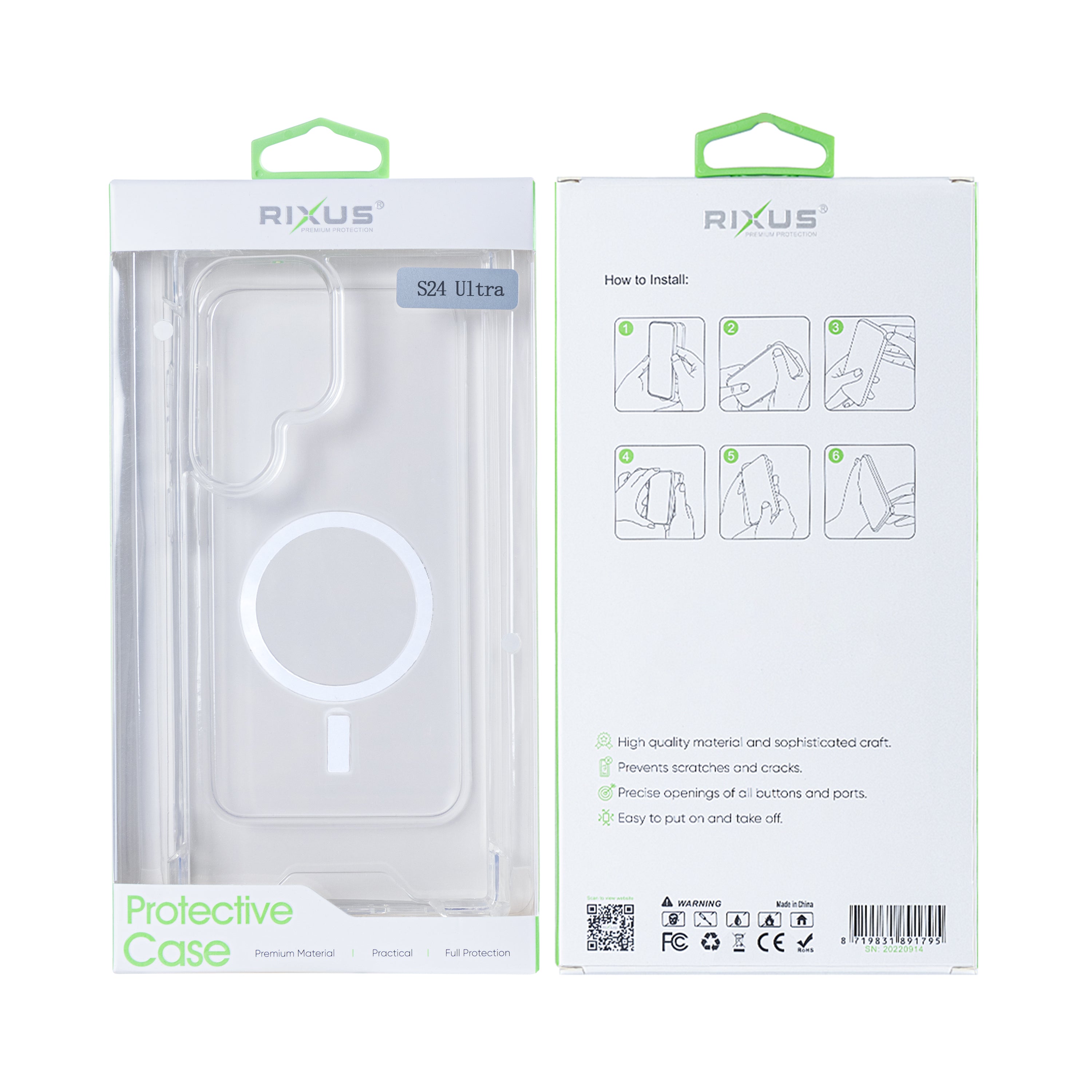 Rixus Anti-Burst Case With MagSafe Compatible For Samsung Galaxy S24 Ultra Transparent
