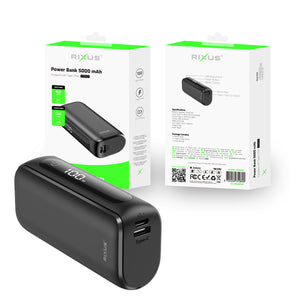 Rixus RXPB23 Compacte Powerbank Digitaal Display 5000mAh Zwart